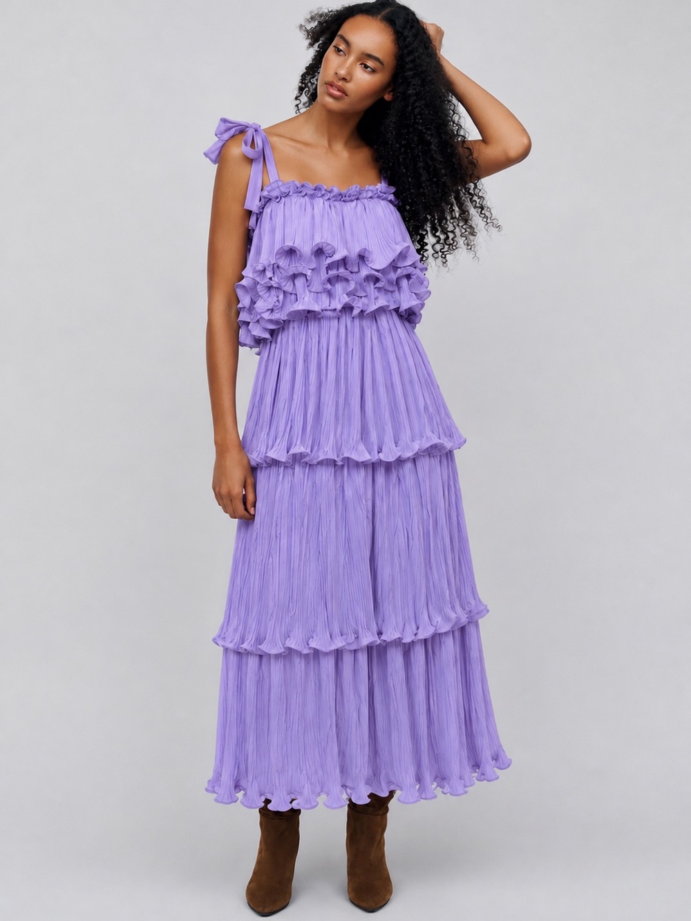 New Just Me Boutique
Lavender Tiered Ruffle Tie
Shoulder Dress Size Medium